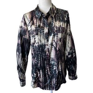Calvin Klein Button Down Blouse Long Sleeve Abstract